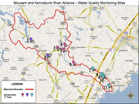 Water Quality Monitoring Sites on the Mousam and Kennebunk Rivers