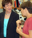 Senator Collins listens to Dr. Michele Dionne