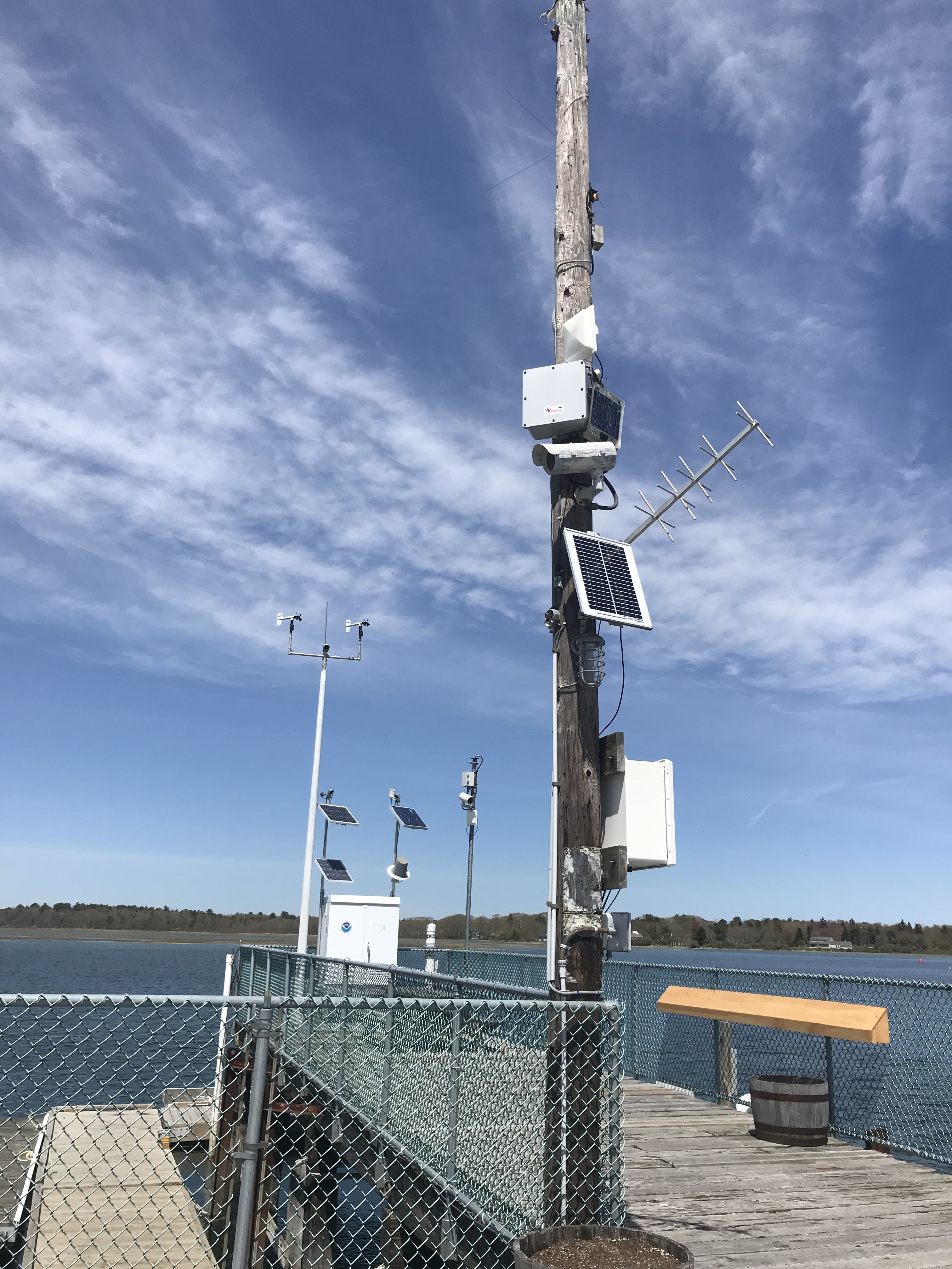 SWMP and other monitoring equipment at the Wells Harbor dock.