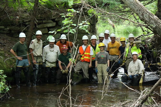 The work crew poses in Branch Brook.