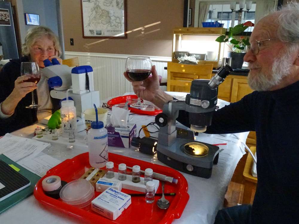 Sylvia and Lee enjoy the comforts of home in their ad hoc lab. Photo by Lee Pollock.