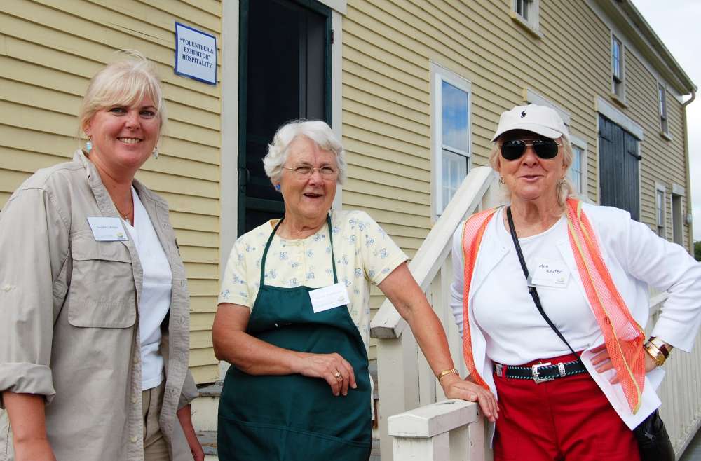 Rhoda Frederick (center) with Susan Larson and Ann Walter, volunteering at the 2009 Laudholm Nature Crafts Festival. Photo: Linda Rose.