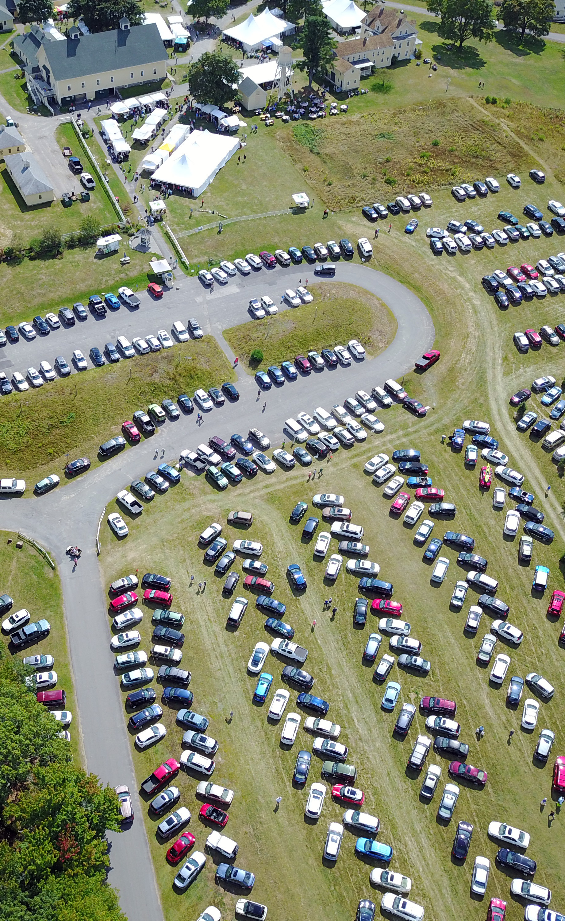 Aerial image of the parking area for the 2017 crafts festival. Drone photo by Sue Bickford and Michelle Furbeck.