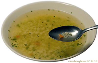 A bowl of alphabet soup. Adapted from a photograph by strawberryblues [CC BY 2.0 (http://creativecommons.org/licenses/by/2.0)], via Wikimedia Commons.