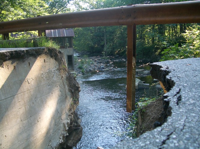 Bridge washout on Skinner Mill Road due to 2006 Mother's Day storm
