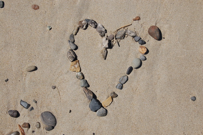 Beach stones in the shape of a heart on Laudholm Beach