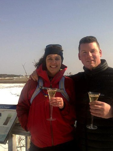 The future Beth Geary with John. A toast overlooking the salt marsh in January 2011.